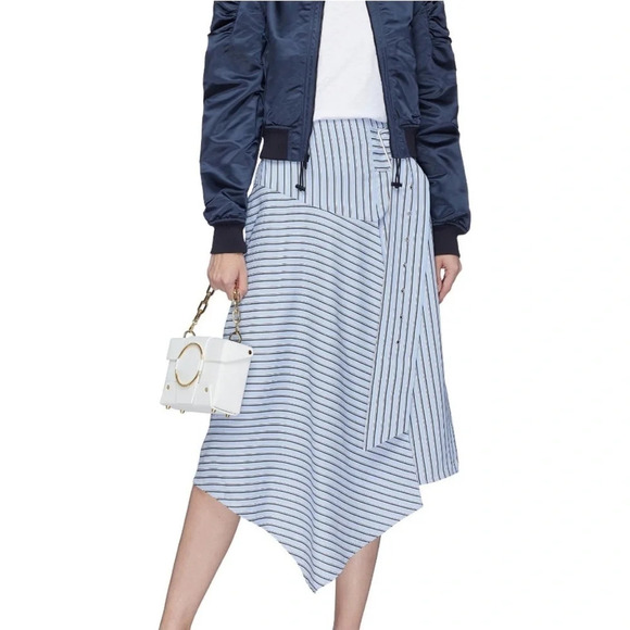 Tibi Blue Striped Asymmetric Shirting Midi Skirt 4 Stripe Blue - Picture 3 of 12